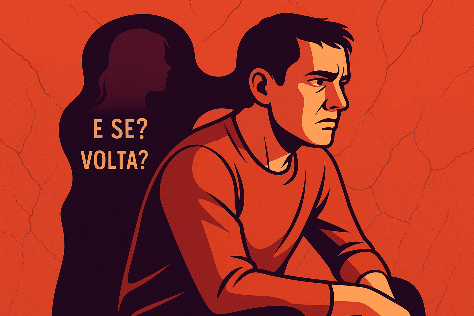 Homem imóvel sendo invadido por um pensamento negativo, representado por uma sombra simbólica ao lado da cabeça, indicando o início do impulso obsessivo.